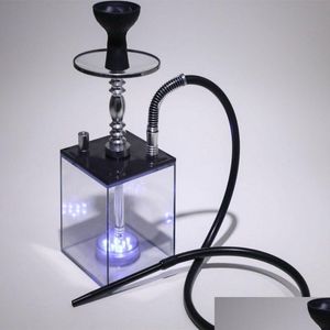 Cigarrtillbehör 25 cm arabisk vattenpipa med lätt fl -uppsättning SF Akryl LED Square Pot Bar Nightclub Smoking Water Factory Outlet i Drop DH3FY