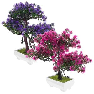 Decorative Flowers 2pcs Artificial Bonsai Tree Fake Plant In Pot Plants Home Decorations Desktop