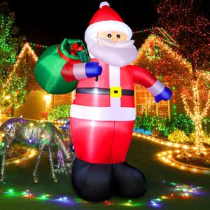 8 fot uppblåsbar jultomten utomhusdekoration, uppblåsbar jätte jultomten som bär presentpåsar, juldekorerad uteplats trädgårdsgräsmatta, inbyggda LED-lampor, IP44 vattentät