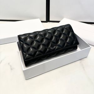 Stylish Womens Purse 19x10cm Leather Diamond Black Hardware Metal Buckle Luxury Clutch Bag Double Folding Card Holder Multi-Pocket Coin Purse Designer Sacoche