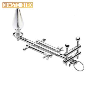 New Chaste Bird Stainless Steel Male Stretching Multifunctional Chastity Belt with Anal Plug Penis Ring Testicular Scrotum Lock A129