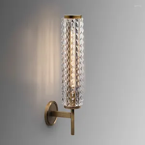 Wall Lamp Modern Copper Lamps Luxury Crystal Light Living Room Bathroom Mirror Headlight Villa Stair Background Led Sconces