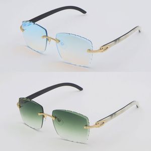 Occhiali da sole da uomo senza montatura con lenti di lusso con taglio a diamante per donna Designer grandi quadrati quadrati in corno di bufalo bianco e nero Montature per occhiali da sole per decorazione C gafas de sol Taglia 58