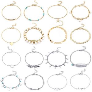 16 Pieces Foots Ankle Chains Bracelets Adjustable Beach Anklet Foot Jewelry Set Anklets for Women Girls Barefoot2596