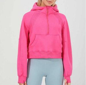 LL New style Same model Yoga half zip scuba hoodie thumb hole thick hooded coat Sports gym Fitness jacket sweater