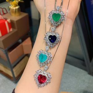 Pendant Necklaces Spring Qiaoer Vintage Tassel Big Necklace Paraiba Tourmaline Green Fusion Crystal Zircon Jewelry For Women Party