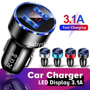 Dual usb Ports Led 3.1A Car Charger Auto Power Adapters For IPhone 12 13 14 15 Pro max Samsung S23 S24 xiaomi Huawei Android B1