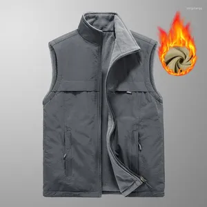 Men's Vests 2024 Men Autumn Winter Fleece Warm Vest Jacket Male Casual Thicken Waistcoat Loose Pockets Sleeveless Coats D643