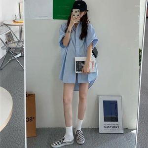 Blusas femininas sólidas manga curta botões moda solta casual primavera verão fina senhora do escritório simplicidade estilo preppy roupas