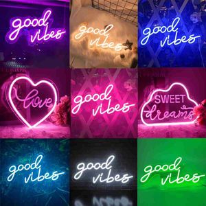 Led Neon Sign Neon Led Good Vibbes Neon Sign Wedding Decoration Neon LED Sign Sweet Dream Bedroom Decoration Estetic Neon Light Girls Gift YQ231201