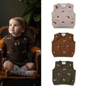 Imposta maglione per bambini Shirley Bredal marca vestiti per ragazze autunno gilet per bambini fungo ricamo cotone morbido neonati maschi magliette top 231130