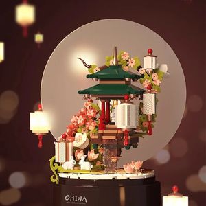 Christmas Toy Supplies Creative Flower Music Box Mini Building Blocks Toys with Lantern Rabbit Blocks Toys for Girls Birthday Christmas Gift Kids Toys 231129