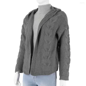 여성용 니트 단순한 세련된 여성 재킷 세련된 청키 니트 후드 가디건 아늑한 우아한 우아한 겉옷을 가을 겨울
