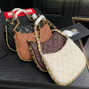 23B Women Designer Half Moon Hobo Bag Leather Quilted Gold Metal Hardware Matelasse Chain Knitting Design 22x14cm 4 Colors Shoulder Handbag Luxury Coin Purse Wallet