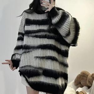 Herrenpullover Damen Langarmpullover Gemütliches Unisex-Streifenoberteil für den Winter Rundhalsausschnitt Paar Oversize-Pullover Ihn