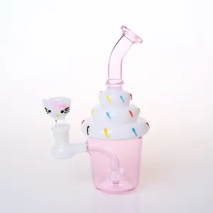H18cm glassstil rosa glas vattenrör/rökglasvatten bong rör med söt skål