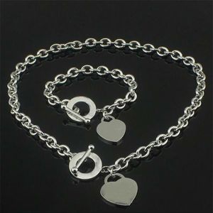 Regalo de Navidad, conjunto de pulsera y collar de amor de plata 925, joyería llamativa de boda, collares con colgante de corazón, conjuntos de brazaletes 2 en 1268b