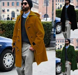 Erkekler için Erkek Yünlü Ceketler Artı Beden Kış Paltosu Yakası Yakası Uzun Kollu Ceket Vintage Kalın Kapşonlu