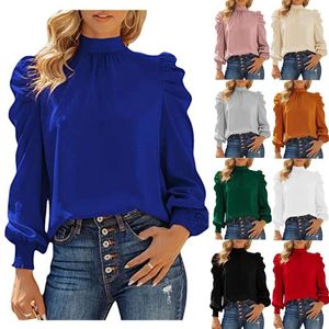 Women's Blouses Fashion Casual Women Blouse 2023 Autumn/Winter Loose Fit Long Sleeve High Neck Bubble Sleeves Commuter Office Shirts Tops