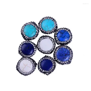 Pendant Necklaces 5 Pcs/lot Wholesales Charm Natural Blue Crackle Onyx Stone Pave White Black Rhinestone Jewelry Making Diy Material 2023