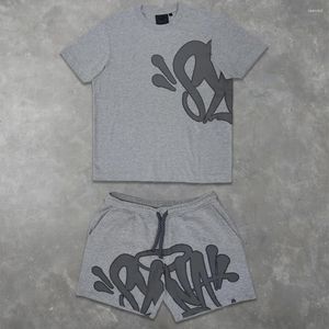 Herrspårsugnar Synaworld Y2K Suit Tracksuit Mens Hip Hop Letter Print Overdimensionerade korta ärmar T Shirt Shorts Pants Two Piece Set Clothing