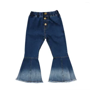 Calças 2-7Y Moda Criança Bebê Crianças Meninas Jeans Calças Jeans Bell-Bottom Verão Cor Gradiente Cintura Elástica