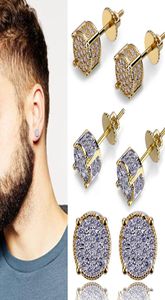 Ny 18K Gold Hiphop CZ Zircon Round Studörhängen 07cm för män Kvinnor och flickor gåvor Diamond Earrings Studs Rock Rapper Jewelry W3159910