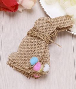 Happy Easter Vintage Jute Flag Natural Burlap Banner for Easter Decorations Bunny Pattern Bunting Banner GWB38791589945