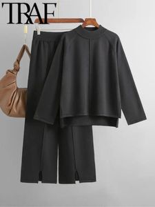 Dwuczęściowe spodnie dla kobiet fani Traf Woman Winter Sweter garnitury luźne skoczek z długim rękawem Wysoka niska górna kostka