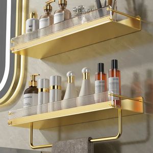 Pot Racks Bathroom Acrylic Shelf Wall Hanging Towel Rod Cosmetics Body Wash Perforation free Storage Rack 231130