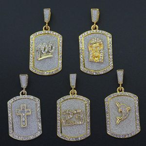 Fashion Mens Hip Hop Necklace Jewelry Iced Out Dog Tag Pendant Necklaces Gold Box Chain244F