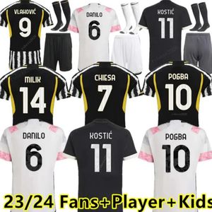 23 24 Maglie da calcio CUADRADO CHIESA VLAHOVIC Fan Player Versione 2023 2024 BONUCCI JuventuS Maglie da calcio Kit DI MARIA Uniforme da calcio Maglie Da Calcio Uomo Bambini Set