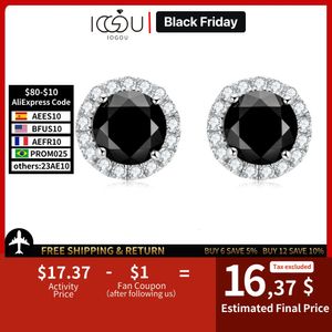 Stud Iogou 6mm preto redondo halo brincos para mulheres homens originais 925 prata esterlina jóias de luxo com certificado 231130