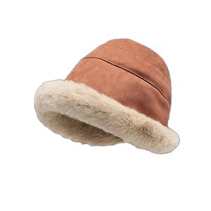 Breda randen hattar hink vinter hatt mjuk förtjockad plysch kvinnor utomhus vindtät mössor varma mössor damer fiskare panama 231130