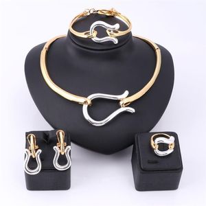 Vintage Retro Nigerian Elegant Gold Silver Plated Necklace Earrings Ring Bracelet Bridal Jewelry Sets For Women Wedding Party221Z