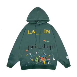 Lanvin Designer Luxury CP Classic Fashion Tide Loose and Buresatile Splash-ink Graffitiプリントフード付きセーター