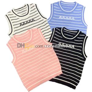 Stripe Print Tanks Top Women Letters Jacquard Vest Crew Neck Knits