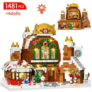 Julleksakstillbehör 1481 st mini LED Light City Christmas Street View Gingerbread House Building Block Figurer Bricks Toys For Children Gifts 231129