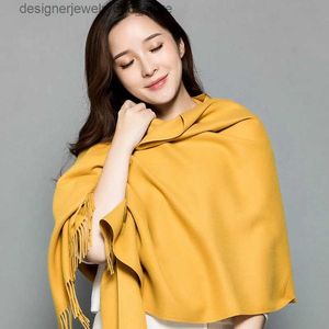 Scarves New Soft Women Yellow Cashmere Scarves With Tassel Lady Winter Autumn Long Scarf Thinker Warm Female Shawl Hot Sale Men Scarf Q231202