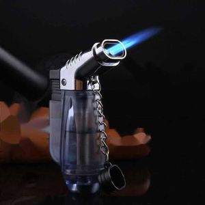 Double Tube Turbo Lighter Synlig gas Spray Gun Blue Flame Butane Cigaretter Lighters Röker tillbehör