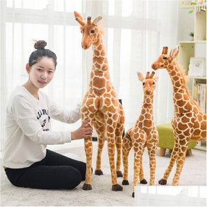 Animais de pelúcia de pelúcia enorme vida real girafa brinquedos bonitos bonecos de animais macios simulação boneca presente de aniversário crianças brinquedo quarto decoração w220402 dr dhc2q