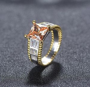 Choucong novo espumante luxo jóias 925 prata esterlina princesa corte champanhe topázio cz diamante feminino festa de casamento anel de dedo 8173034