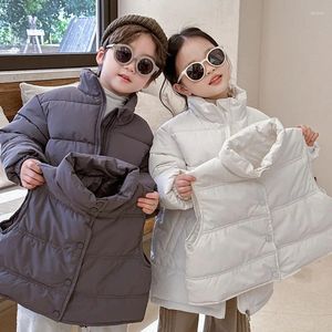 Jaquetas de duas peças roupas infantis 2024 inverno meados de comprimento jaqueta de algodão para meninos escola confortável meninas grossas colete quente