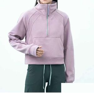 Yoga Outfit Outfits Lu-99 Women Fitness Hoodies Runing Jacket Ladies Sport Half Zipper Sweatshirt Thick Loose Short Style Coat With Dhpfk2025