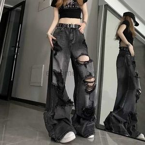 Dżinsy damskie Deeptown Black Y2K Raped dżinsy kobiety harajuku gotycka grunge workowate dżinsowe spodnie koreańskie streetwear gyaru spodnie kpop hipis newzln231201