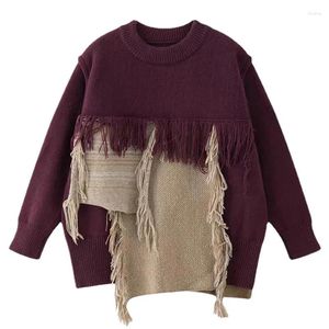 Men's Sweaters Autumn Mens Knitted Jumper Hip Hop Patchwork Tassel Knitwear Streetwear Harajuku Fashion Casual Pullovers Knit Clothing