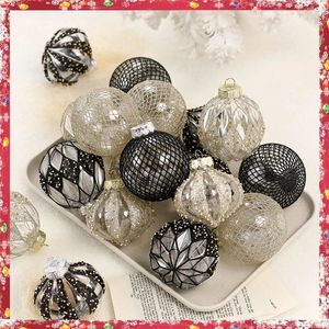 Party Decoration 1Set/9pcs Christmas Ball Decorations Boutique Transparent Painted White Black Tree Accessories Pendant Decor