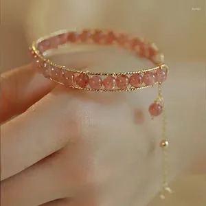 Charm Bracelets Pinky Crystal Bracelet For Women Vintage Chinese Style Stone Beads Bangle High-end Hand Fashion Jewelry Joint Accessories