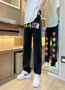 Men039S Jeans Hip Hop Letter Printing For Men High Street Star Black Women Loose Straight Hearts Pants Moto Trousemen039S2446388