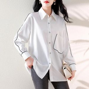 Women's Blouses Office Lady Solid Pockets Simple Fashion Chiffon Shirts Clothes Lines All-match Long Seleve Blouse Female Loose Cardigan